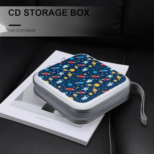 Portable CD Storage Case for 40 Discs Outer Space Pattern, Hard Shell Binder with Handle, Protective Organizer for Car Office Travel