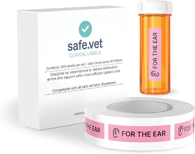 Dispensed Medication Veterinary Pharmacy Labels | Roll of 500 | Clinical-Grade Color-Coded Stickers for Medication Bottles (for The Ears)