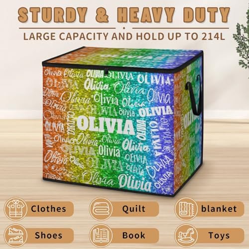 Personalized Storage Bags with Lid Large Blanket Clothes Organization and Storage Containers for Comforters,Bedding, Foldable Organizer with Reinforced Handle, Colorful Bright Sequins Glitters