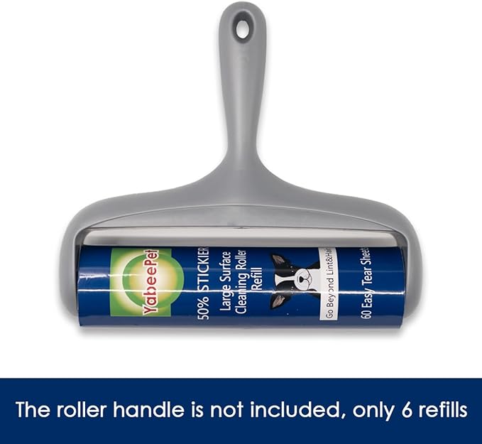 8 inch Large Surface Roller Refill for Scotch-Brite 50% Stickier Lint Roller, Works Great On Pet Hair (60 Sheets per Roll, 6 Pack)