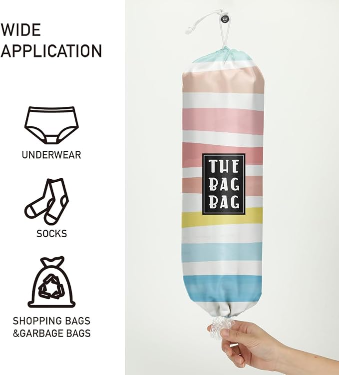 Plastic Bag Holder,Reusable And Washable Grocery Bag organizer,for Home Kitchen Travelling Camping Decor, use 1 Pack, Color Stripes Pattern