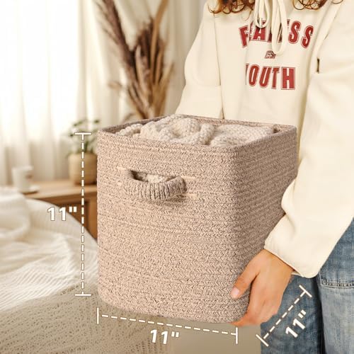 11 Inch Storage Cubes, 6 Pack Cube Storage Bins for Organizing, Cotton Rope Woven Baskets for Shelves, Bathroom, Kids Room, Closets, Baby Nursery