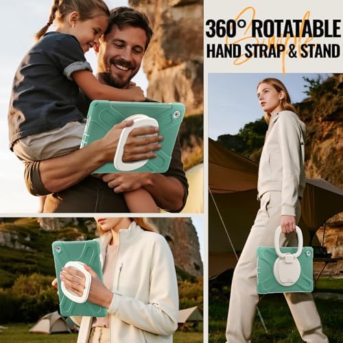 Rugged Protective Case Compatible with Samsung Galaxy Tab A11 Plus/A11 + 11" 2023 SM-X230, Military-Grade Shockproof Cover with 360° Rotating Stand & Built-in Screen Protector (F Green)