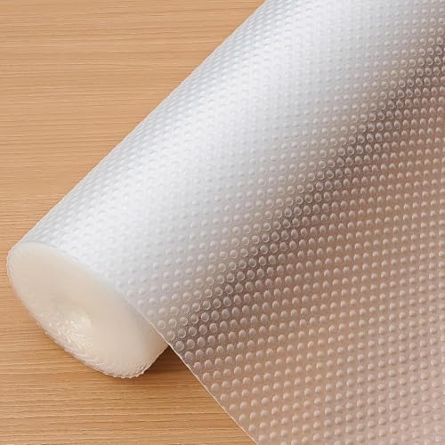 Hersvin Shelf Liner, 26 in x20 ft Non-Adhesive Drawer Liners EVA Kitchen Cupboard Cabinet Covering Undersink Mat Washable Fridge Lining Paper for Home Office (Clear/Dot)