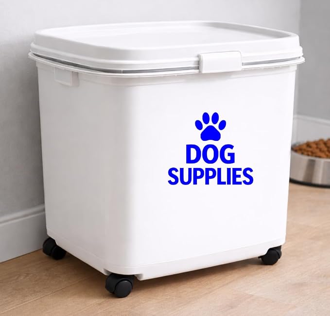 Dog Supplies Vinyl Decal – Waterproof Pantry Storage Label Sticker for Pet Organizer Bin Container (Blue)