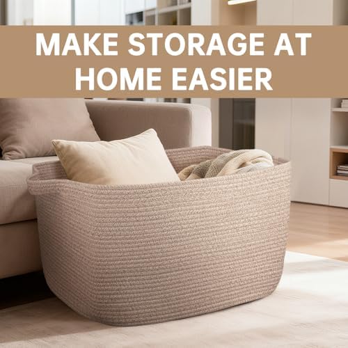 75L Large Blanket Basket,woven baskets for storage,Storage Basket for Organizing,Cotton Rope Basket with Handle,Blanket Basket living Room,Toy Basket for Nursery
