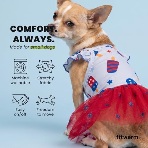 Fitwarm 4th of July Ice Pop Dog Dress, Patriotic Clothes for Small Dogs Girl, Festive Pet Outfit, Blue, Red, Medium