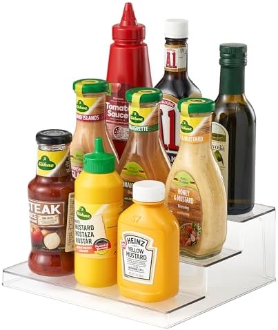 vacane Clear Spice Rack, 3 Tiered Shelf Spice Organizer for Cabinet, Spice Shelf and Jar Organizers Make Up Organization Great for Pantry, Bathroom, Kitchen, Bedroom, Office