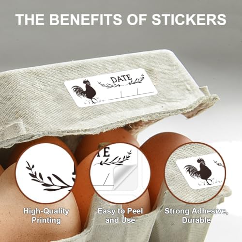 180 Pcs Farm Eggs Laid on Stickers Collected Date Writable, 1x2.64 Inch(2.5x6.7cm) Chicken Egg Carton Labels PET Adhesive Egg Packaging Stickers for Egg Carton Box Container
