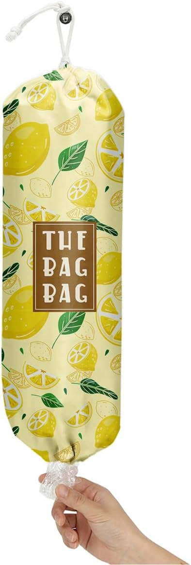 Plastic Bag Holder,Reusable And Washable Country Style Grocery Bag organizer,For Home Kitchen Travelling Camping Decor, use 1 Pack,Yellow lemon Pattern