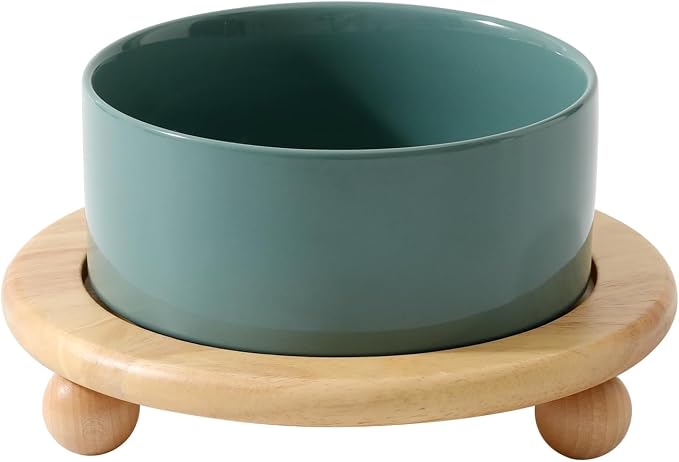 Havniva Raised Cat Bowl 6.1” Elevated Ceramic Cat Food and Water Bowl | Cat Bowls Elevated, Whisker Friendly Cat Bowl, Non-Slip Wood Stand, Food-Grade Ceramic, Wide Opening, Dishwasher Safe