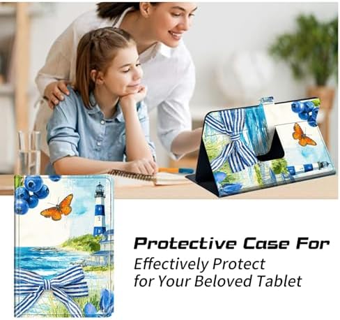 Universal Tablet Case for T-Mobile Revvl Tab 2 10.1" Model:9185W 2025/Revvl Tab 5G 10.36" 2023, 360 Degree Rotating Kickstand Protective Stand Leather Shell Cover for 9"-10.5", Blue Beach