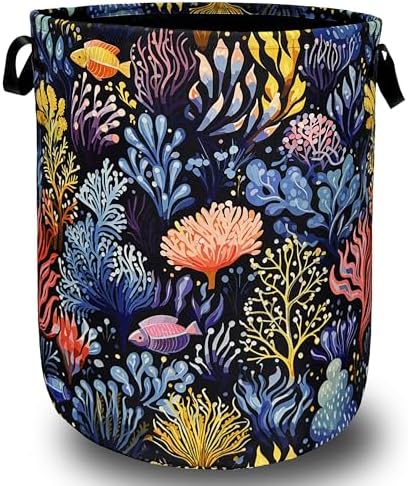 Colorful Coral Laundry Basket Foldable Oxford Cloth Hamper 18.9" x16.5"