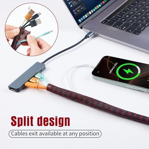Cable Management Sleeve Split Braided Wire Loom 1 Inch-50FT