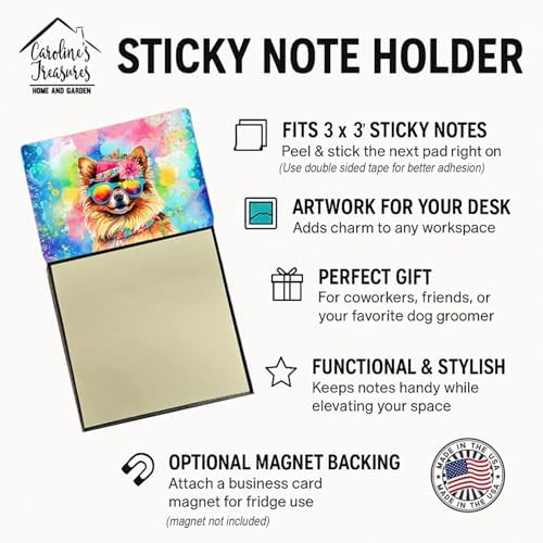 Caroline's Treasures Pomeranian Hippie Dawg Sticky Note Holder Refillable Dispenser Self-Sticky Note Pads, Memo Pads Blank Desk Accessories