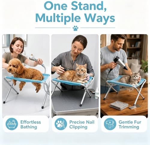 Foldable Pet Bathing Stand, Portable Dog Cat Shower Grooming Rack (Gray) | Folding Pet Bathing Stand, Supports Up to 44 Lbs, Ideal for Pet Bathing, Daily Care, Travel & Grooming