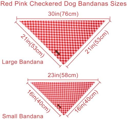 Red and Pink Plaid Dog Bandana–Red and Pink Checked Triangle Scarf for Small Medium Large Dogs, Soft Cotton Pet Bib for Dogs, Adjustable Dog Kerchief