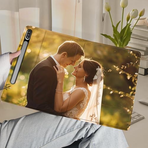 Custom Photo Personalized Flip Case for Samsung Galaxy Tab S8+/S8 Plus 12.4 inch(2022),Model Code: SM-X800/X806, Samsung Galaxy Tablet Customized Picture Text Leather Stand Cover Protective Case