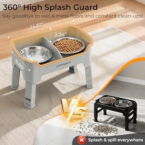 URPOWER Mess Proof Elevated Dog Bowls, Splash Guard Raised Bowl Stand
