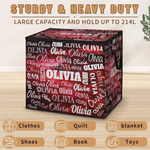 Custom Extra Large Storage Baskets Named with Lid, Personalized Storage Bins Basket Boxes Handles for Clothes Blanket Bedroom Closet Organizing Toys Shelves, Watercolor Red Galaxy Background