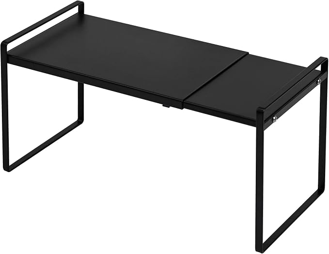 Nxconsu Expandable Shelf for Cabinets, Cabinet Shelf Riser, 8.6" Black | Heavy-Duty Organizer Metal Dish Riser for Cabinets Holds 50LBS and Expands 13.4 to 24.5 in for Kitchen Pantry Plate Mug Spice