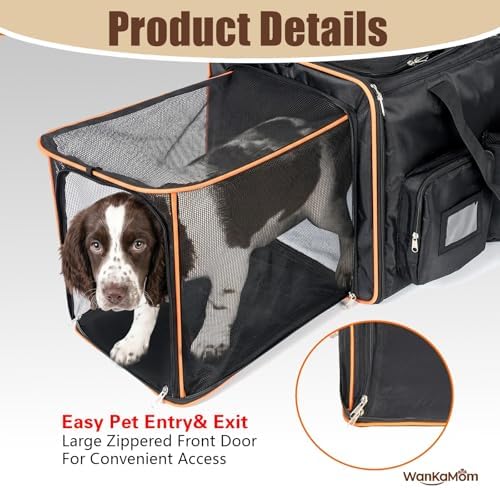 Expandable 2 in 1 Pet Travel Crate with Rolling Double Wheels, Large Foldable Build and Removable Divider, Breathable Oxford Portable Outdoor Pet Gear