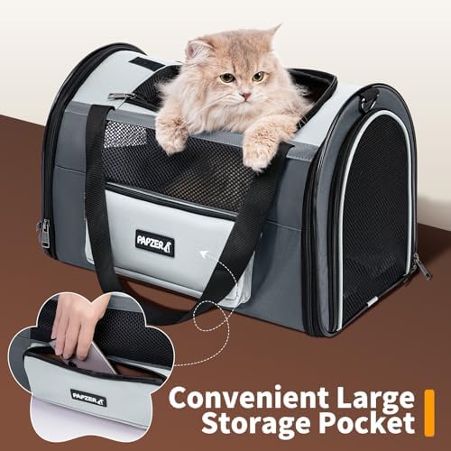 Collapsible Small Pet Carrier for Cat 15 lbs with Fashion Pocket Travel Bag | Lightweight Sturdy Little Puppy Dog Carry Crate, Breathable Stylish Kitten Soft Cage Kennel, Portable Yorkie Box Grey
