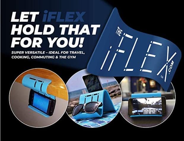 Cell Phone Stand and Tablet Stand for Air Travel, Work and Home- Flexible Phone Holder is the Perfect iPhone Stand and Holds Any Mobile Device- Non-Slip Grip, Strong and Durable- Dark Navy Blue