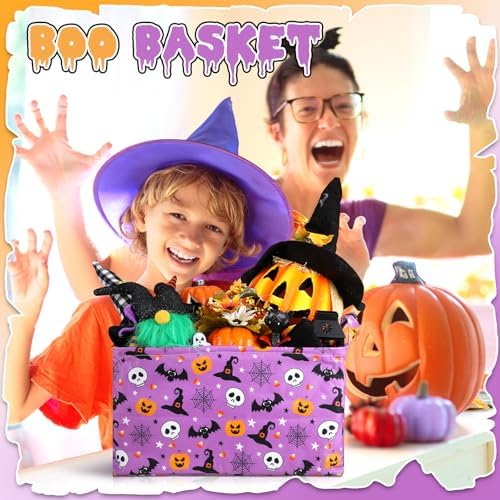 Breling 4 Pcs Halloween Baskets Spooky Boo Baskets