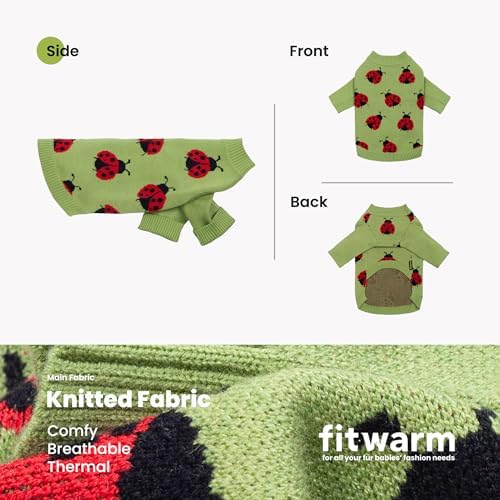 Fitwarm Ladybug Dog Sweater, Warm Dog Winter Clothes for Small Dogs Boy Girl, Pet Outfit, Green, Red, Black, Small
