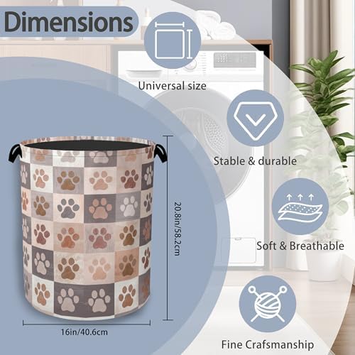 Colorful Dog Cat Laundry Basket,Paws Foldable Oxford Cloth Tote Bag Laundry Hamper Clothes Storage Bucket Organizer for Bedroom Laundry Storage Dormitories 16" x 20.8"
