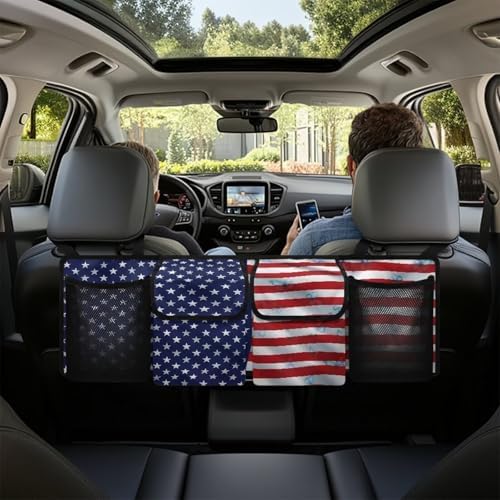 Dreaweet American Flag Trunk Hanging Organizer Backseat Bag Car Storage Accessories with 2 Pockets & 2 Mesh Pouches for Groceries Universal Car Trunk Storage Organizer for SUV Truck Minivan