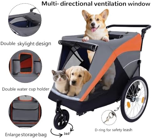 Pet Bike Trailer and Push Cart for Medium Large Dogs – Converts in Seconds, Holds Up to 100 Lbs, All-Terrain Wheels with Quick Release