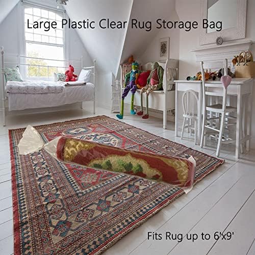 4 Pcs Plastic Rug Storage Bag with 10 Ties,4.5Mil Heavy Duty Fits Rug up to 6' x 9'，Perfect for Moving, Packing and Shipping Rolled Carpet