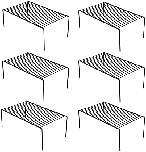 Redrubbit 6 Pack Large (15.7 x 9.4 Inch) Cabinet Storage Shelf Rack, Rustproof Kitchen Counter and Cabinet Shelf, Storage Rack Organizer for Kitchen, Fridge, Bathroom, Black
