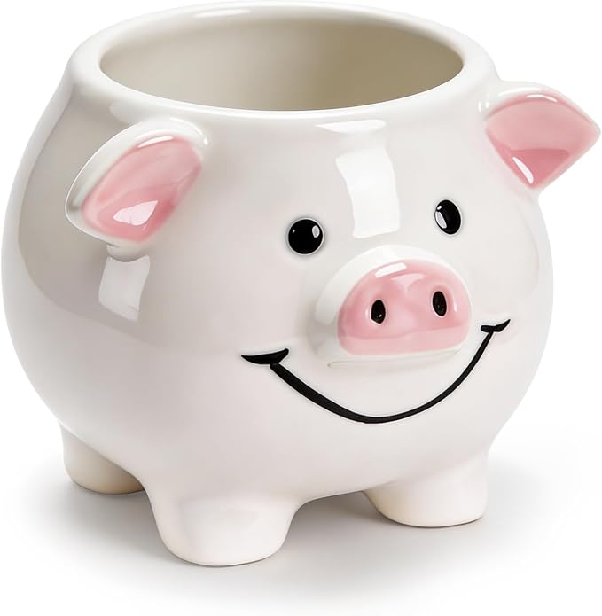 Ceramic Pig Shaped Pen Pencil Holder for Desk Decoration Accessories Pig Decor Makeup Brush Pen Cups Succulent Plant Pot Office School Ideal Gifts for Women, Mom or Birthdays