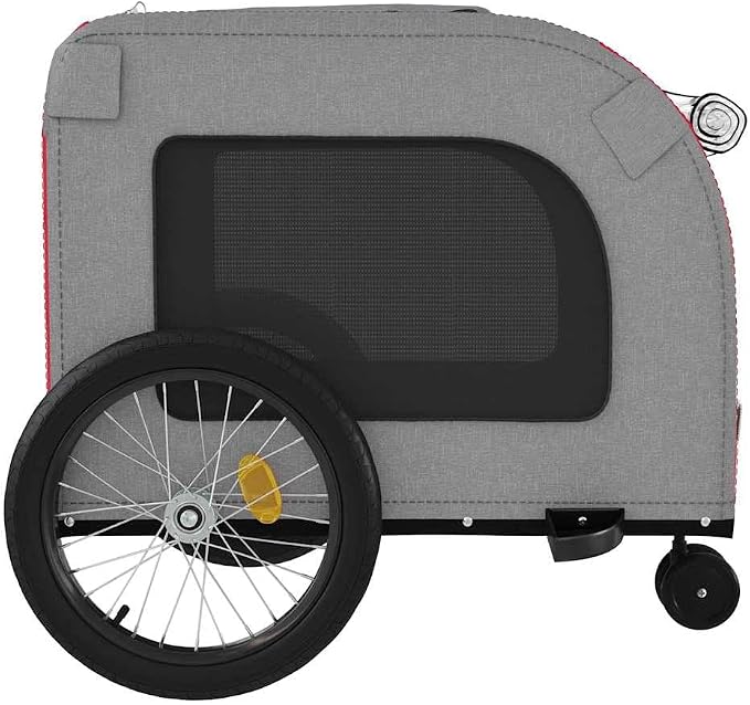 Pet Bike Trailer for Small Dogs, Foldable Bicycle Cargo Trailer with Iron Frame, Oxford Fabric Cabin, Safety Reflectors and Flag, Orange and Gray