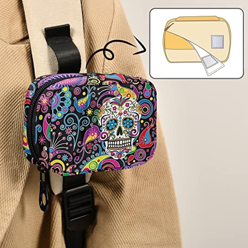 Flower Paisley Skull Pill Box 7 Day Pill Case Travel Pill Organizer Bag with Zipper Portable Weekly Case Compact Size for Vitamin Supplement Holder
