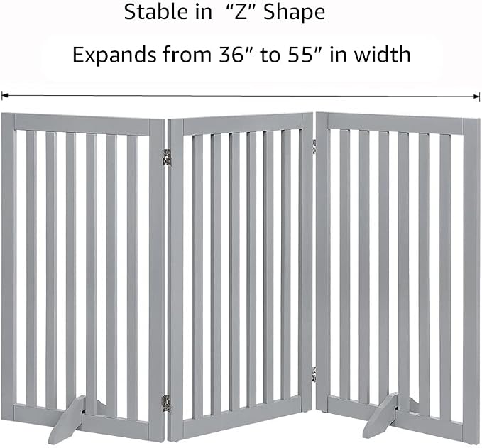 unipaws 36”H Free Standing Pet Gate for Dog Cat, 60”Wide Wooden Dog Gates | Foldable Pet Fence for Doorway, Stairs, Step, Expandable Doggy Barrier, Indoor Use
