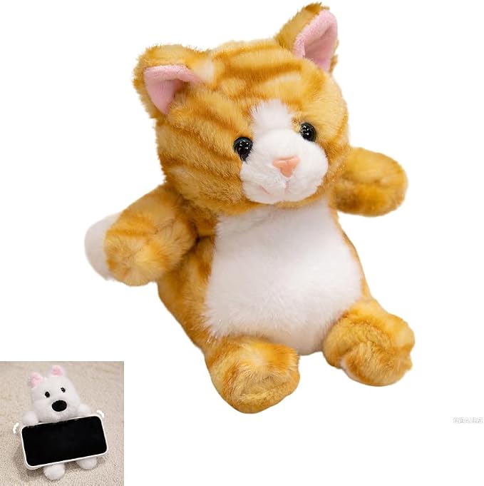 Cute Decoration Cell Phone Holder Stand for Desk, iPhone Mount for Accessories Gifts,Cool Desktop Decor Gadgets to Support Your Cellphone for Men Women Boys Girls to Carry On (Orange cat)