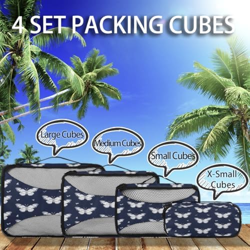 Butterfly 4 Set Packing Cubes Luggage Organizer Bags for Travel Accessories and Essentials, Butterfly Print