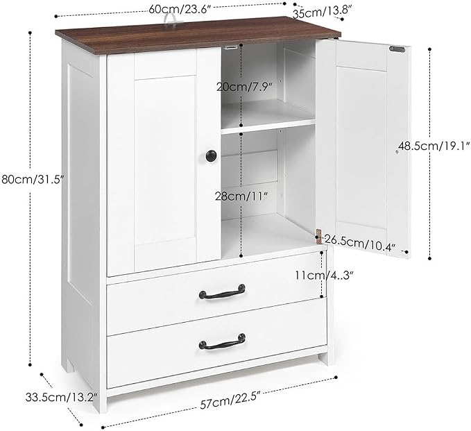 Dog Food Storage Cabinet, Modern Dog Feeding Station with 2 Adjustable Dog Bowls,Hidden Pet Feeder Station Wood, Dog & Cat Storage Organizer, for Feeding & Watering Supplies, White