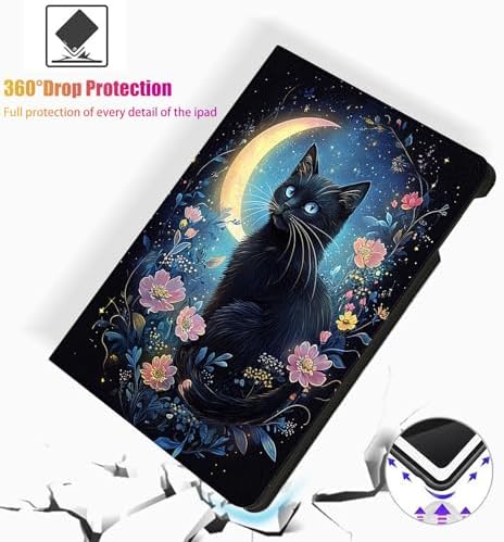 for Microsoft Surface Go 4/3/2/1-10.5" 2021 Tablet Case,Auto Wake/Sleep,Adjustable Stand Protective Cover - Black Cat Moonlight Floral