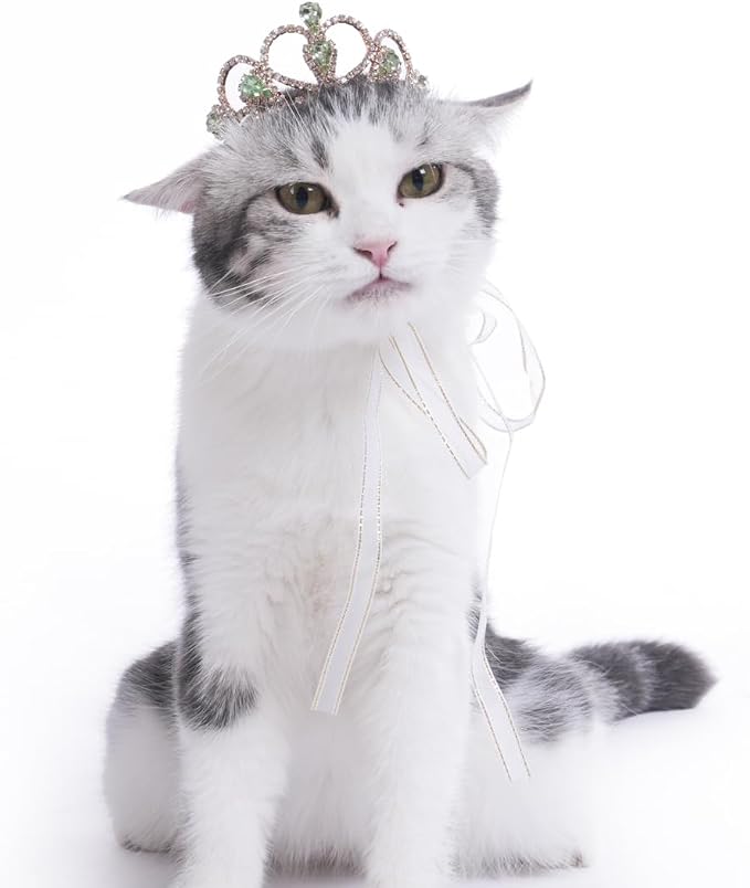 Lovelyshop Princess Pet Tiara Crown for Cats & Dogs, S, Gold Green