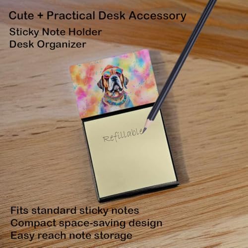Caroline's Treasures Mastiff Hippie Dawg Sticky Note Holder Refillable Dispenser Self-Sticky Note Pads, Memo Pads Blank Desk Accessories