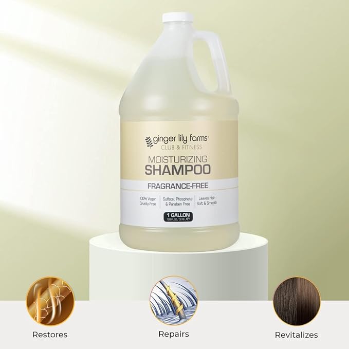 Ginger Lily Farms Club & Fitness Moisturizing Shampoo for All Hair Types, 100% Vegan & Cruelty-Free, Fragrance Free, 1 Gallon (Pack of 4)