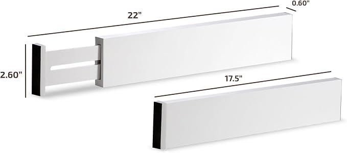 6-Pack Drawer Dividers 2.6-Inch High Dresser Organizer 16 to 22 Inch, White | Bamboo, Spring Loaded, No Tools Needed, Fits Wide Drawers for Socks, Clothes, Utensils, Bedroom, Bathroom, Kitchen, Office