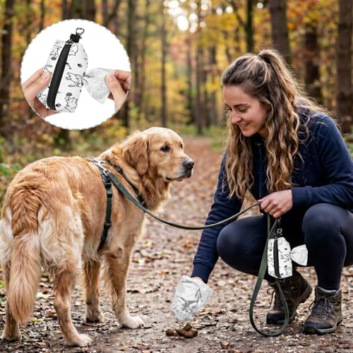 Dog Poop Bag Dispenser for Leash with Zippered - Cat Print