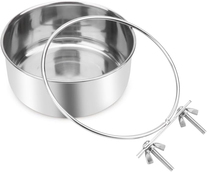 Wontee Pet Food Water Bowl Stainless Steel Feeding Cups Feeder, L | Rust-proof, securely mounted to prevent tipping, removable for easy refilling and cleaning, for dogs/cats/birds/rabbits