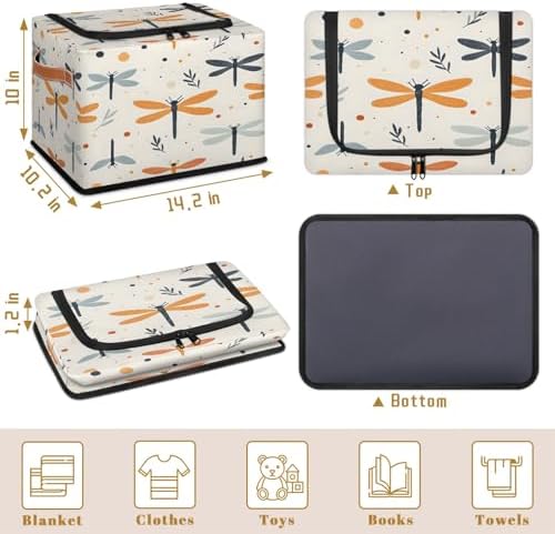 Dragonfly Butterfly Storage Bins with Zipper Lid Foldable Fabric Organizer Box with Handles Rectangular Closet Clothes Organizer Containers